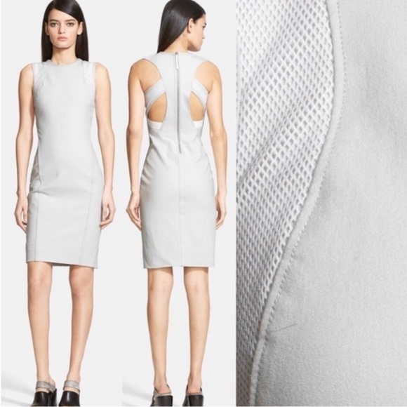 HELMUT LANG Light Grey Mesh Accent Back Cutout Dress - Picture 2 of 5